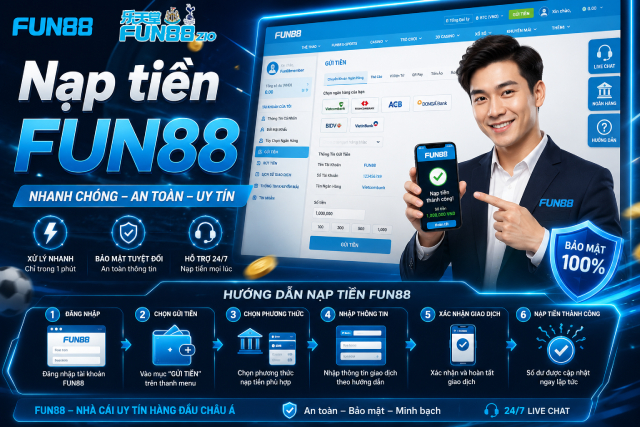 Hướng Dẫn Nạp Tiền Fun88 Mới Nhất, Nhận Thưởng Lên Đến 14,364 Điểm 1 Nạp tiền Fun88 dễ dàng, nhận nhiều ưu đãi hấp dẫn